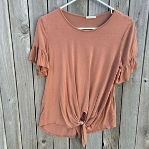 Yellow Chair blouse short sleeve tied at waist size small